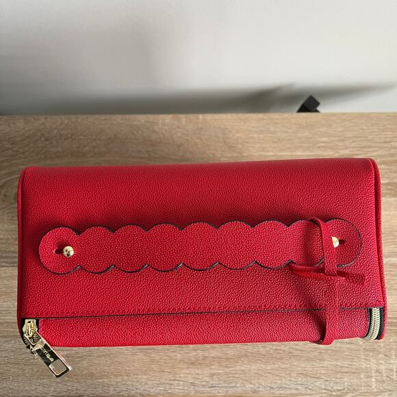 Estee Lauder Red Faux Leather Train Case Travel Makeup Bag - Picture 3 of 10